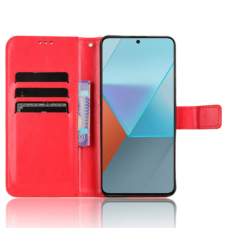 For Xiaomi Redmi Note 13 Pro 5G / Poco X6 5G Case PU Leather Phone Stand Cover - Red