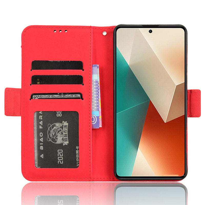 For Xiaomi Redmi Note 13 5G Case Slim-Fit PU Leather Phone Stand Cover Wallet - Red