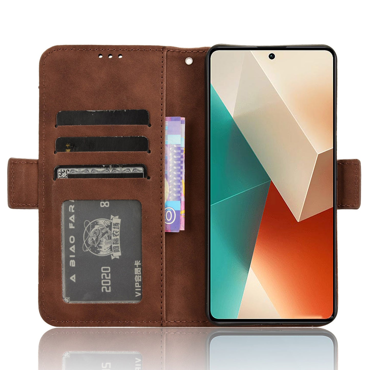 For Xiaomi Redmi Note 13 5G Case Slim-Fit PU Leather Phone Stand Cover Wallet - Brown