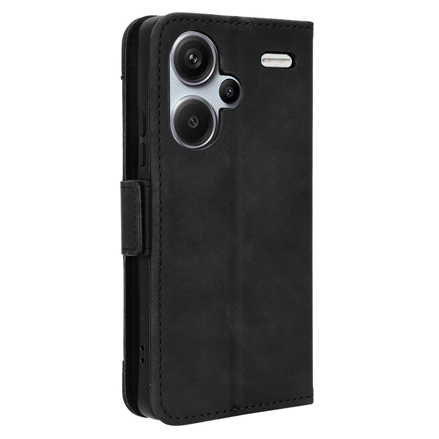 For Xiaomi Redmi Note 13 Pro+ 5G Anti-Scratch Phone Shell Leather Case Wallet Stand Phone Cover - Black