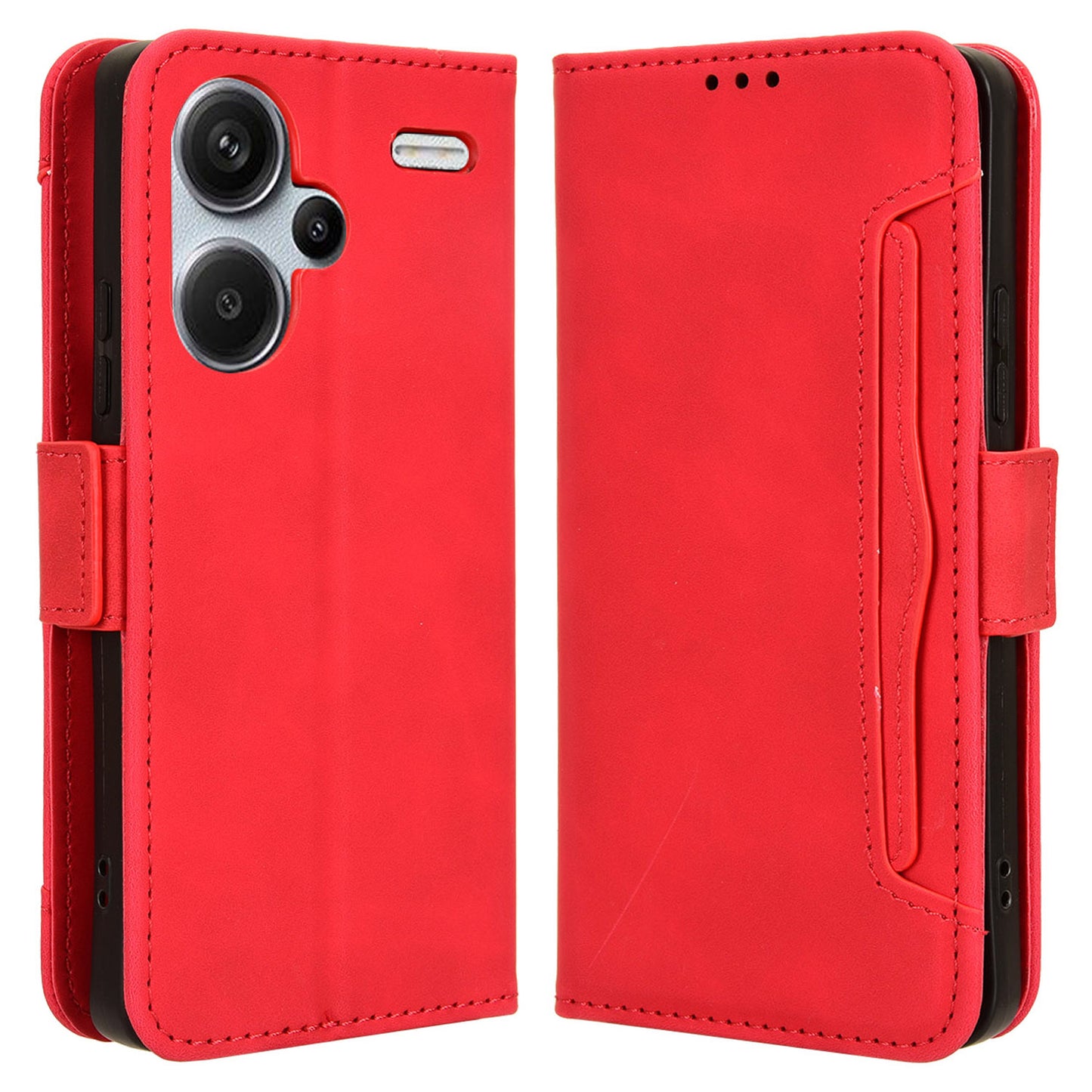 For Xiaomi Redmi Note 13 Pro+ 5G Anti-Scratch Phone Shell Leather Case Wallet Stand Phone Cover - Red