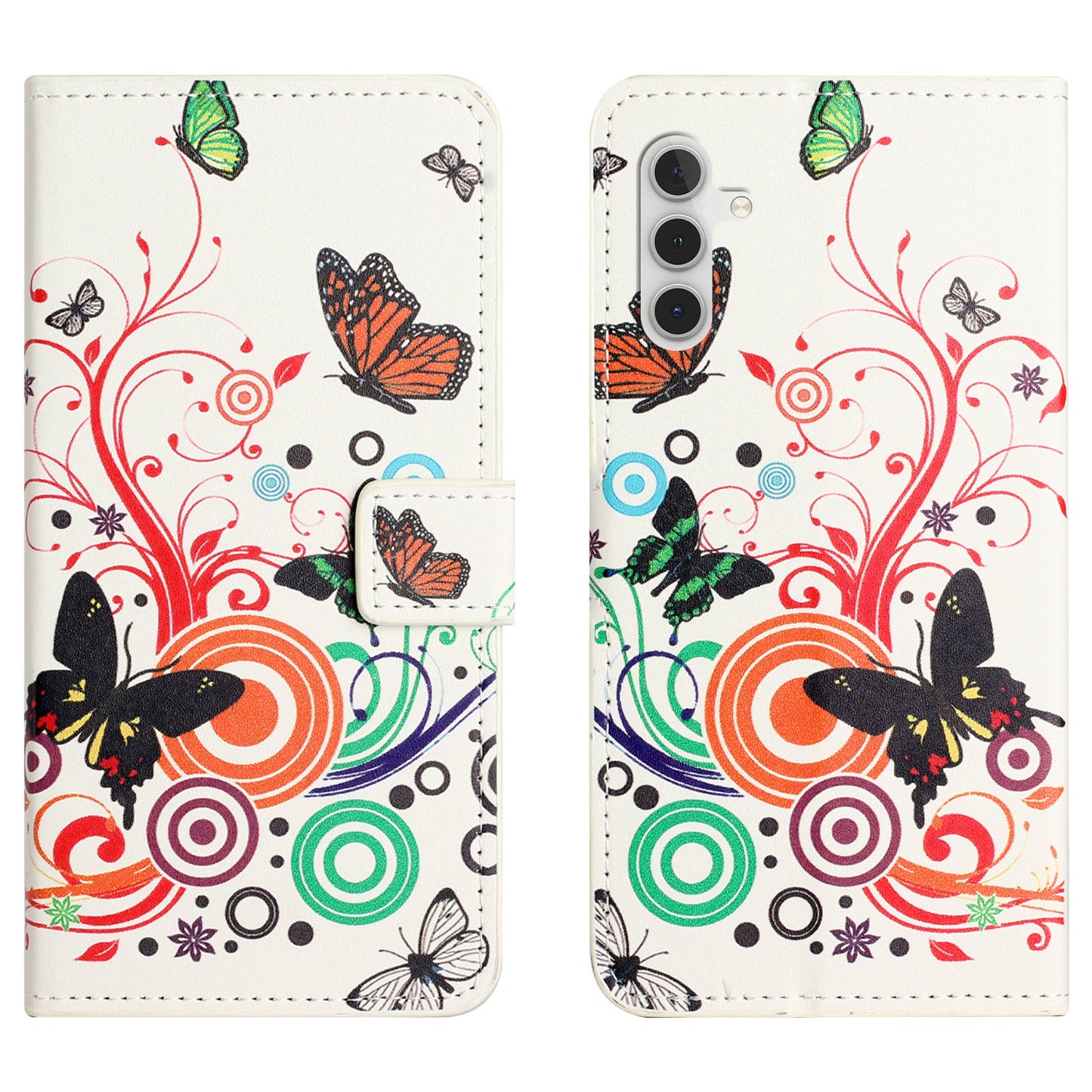 For Samsung Galaxy S24 Case PU Leather Drop-proof Phone Case with Wallet - White / Butterflies