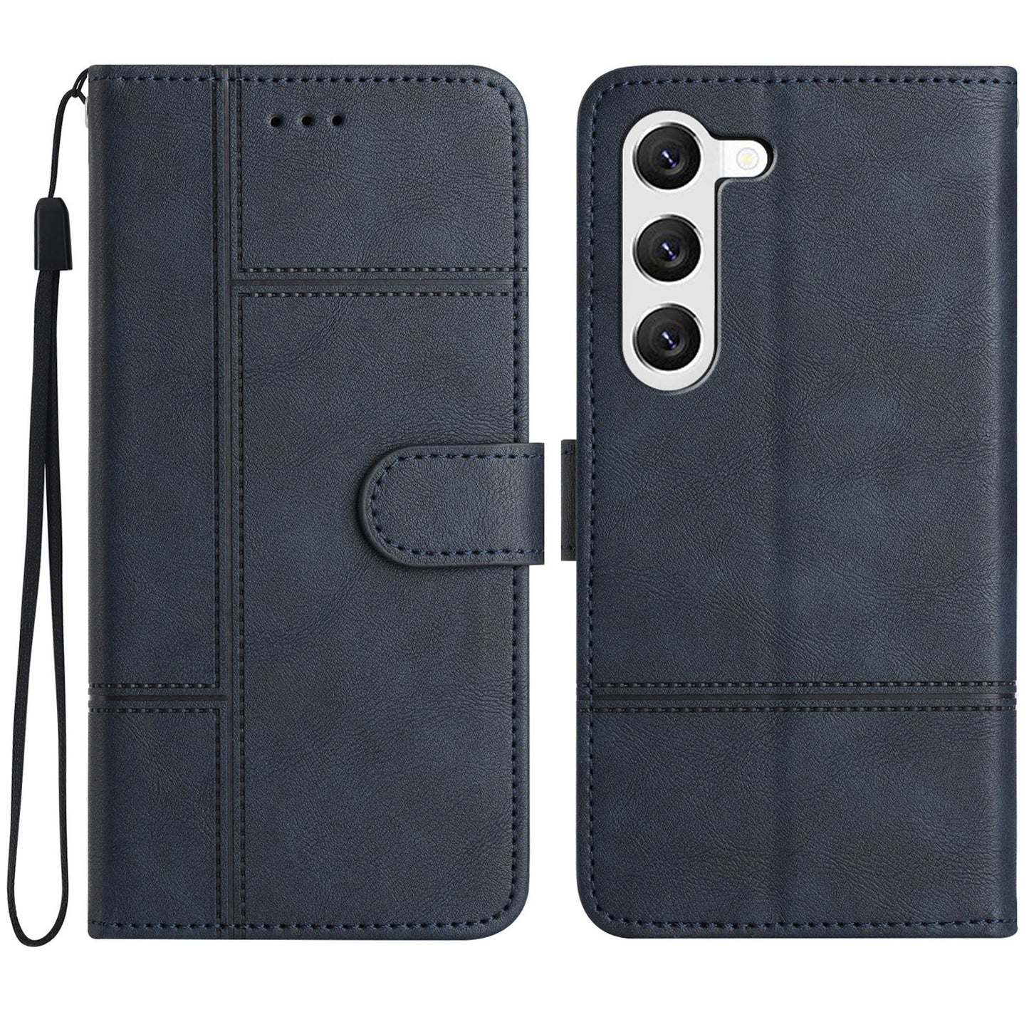 For Samsung Galaxy S24 Case PU Leather Line Imprinted Wallet Stand Phone Cover - Blue
