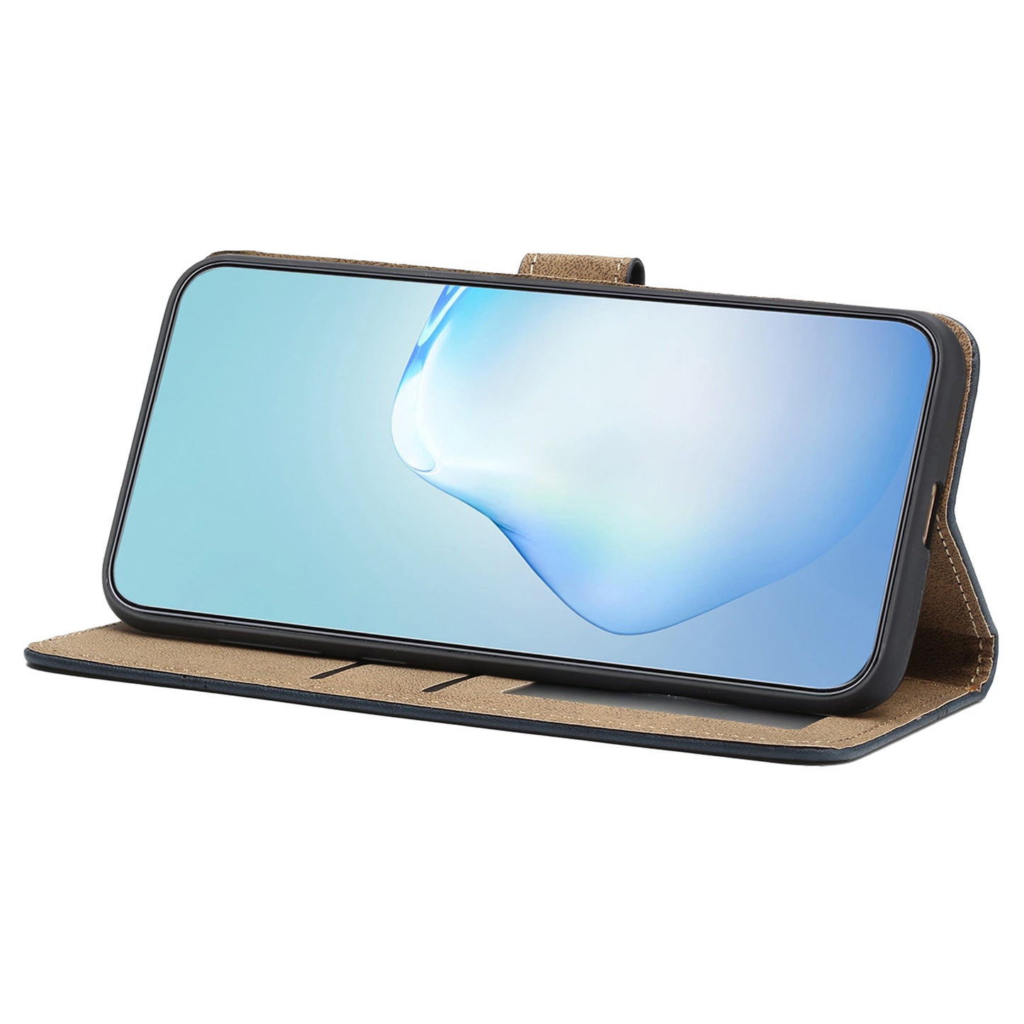 For Samsung Galaxy S24 Case PU Leather Line Imprinted Wallet Stand Phone Cover - Blue