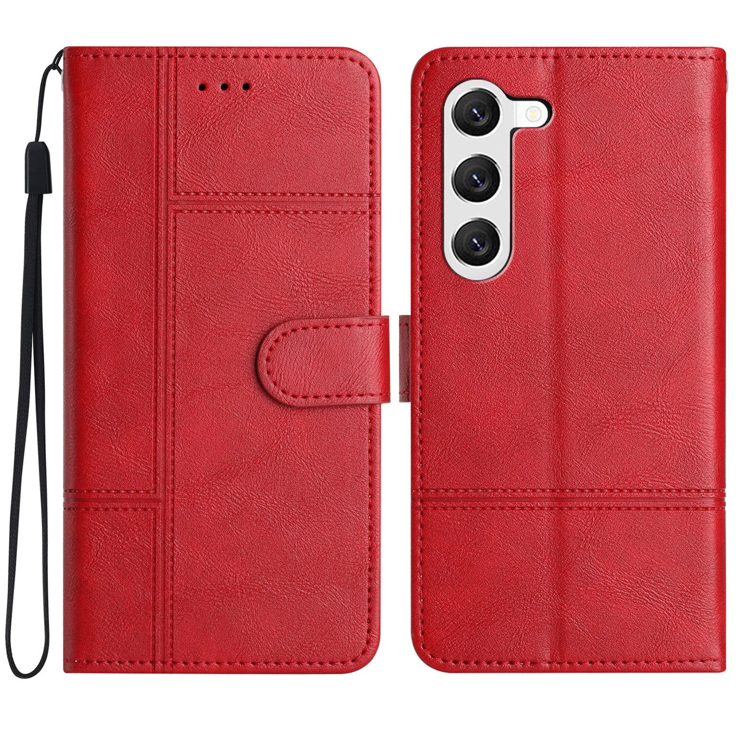 For Samsung Galaxy S24+ Leather Case Line Imprinted Flip Stand Phone Wallet Cover - Red