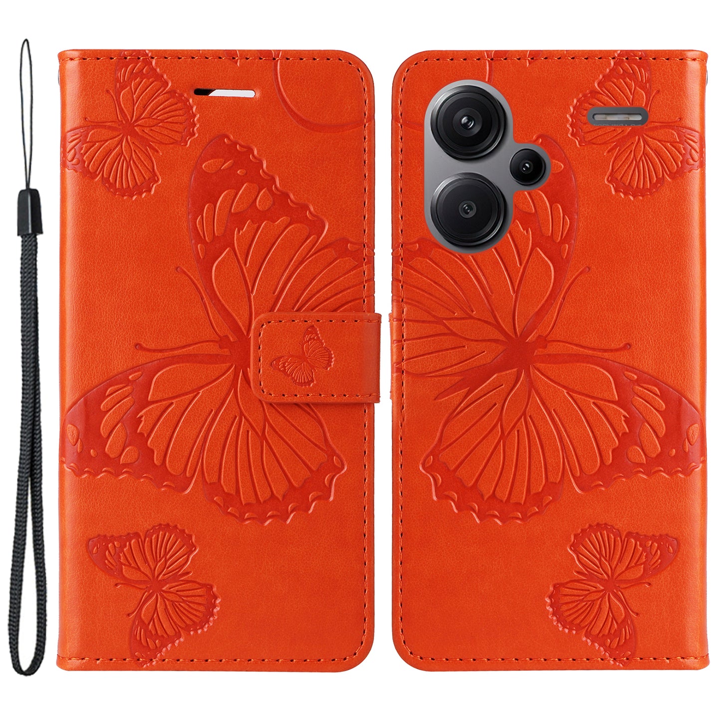 KT Imprinting Flower Series-2 For Xiaomi Redmi Note 13 Pro+ Case Butterfly Imprint Wallet Stand PU Leather Smart Phone Cover - Orange