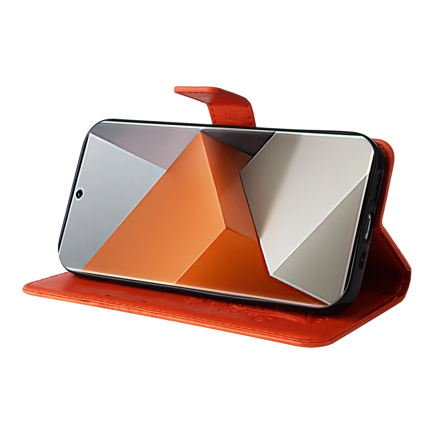 KT Imprinting Flower Series-2 For Xiaomi Redmi Note 13 Pro+ Case Butterfly Imprint Wallet Stand PU Leather Smart Phone Cover - Orange