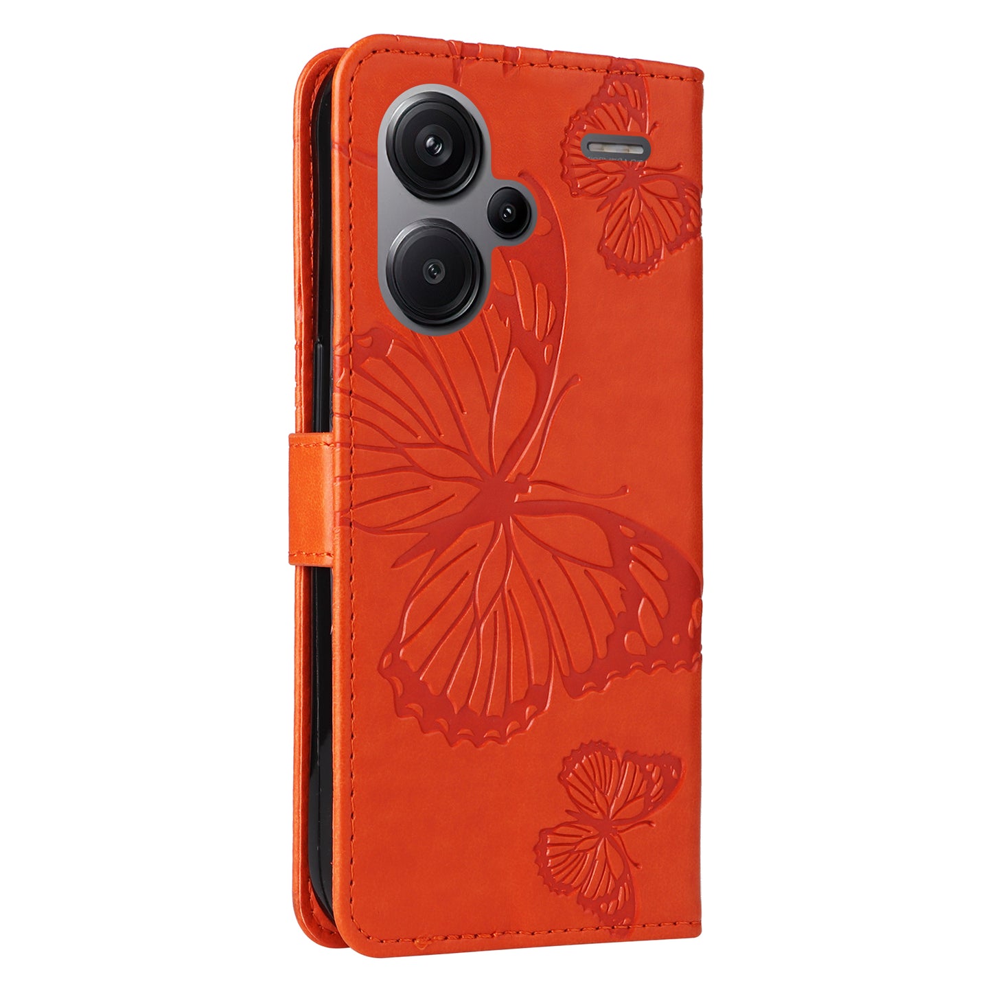 KT Imprinting Flower Series-2 For Xiaomi Redmi Note 13 Pro+ Case Butterfly Imprint Wallet Stand PU Leather Smart Phone Cover - Orange