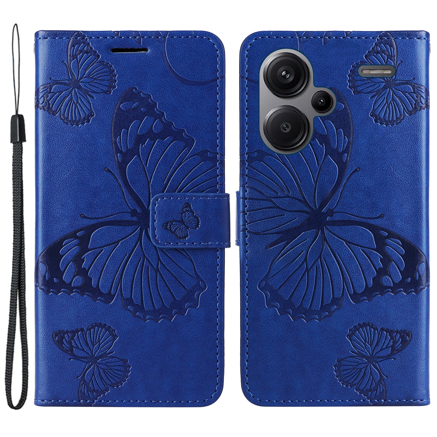 KT Imprinting Flower Series-2 For Xiaomi Redmi Note 13 Pro+ Case Butterfly Imprint Wallet Stand PU Leather Smart Phone Cover - Blue