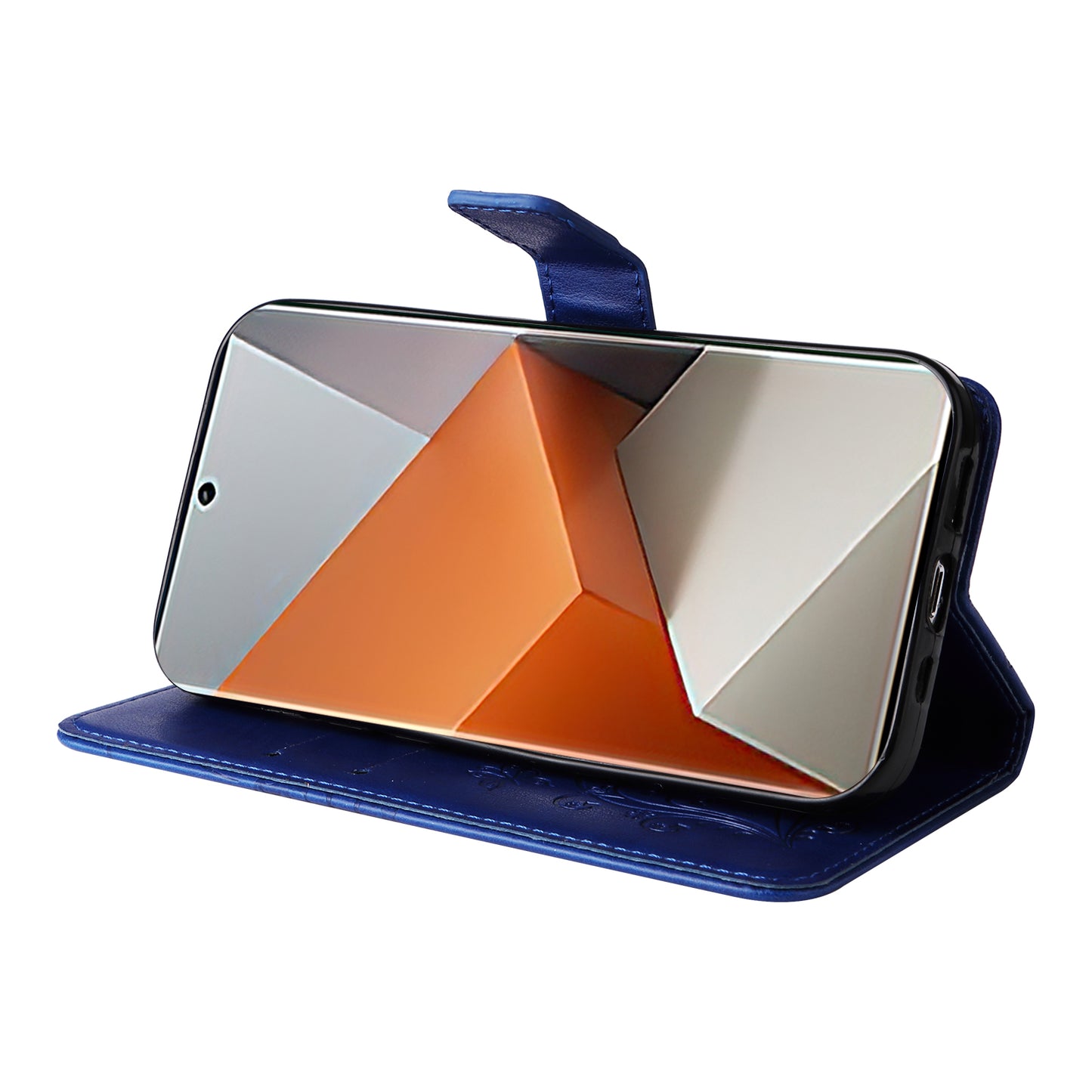 KT Imprinting Flower Series-2 For Xiaomi Redmi Note 13 Pro+ Case Butterfly Imprint Wallet Stand PU Leather Smart Phone Cover - Blue
