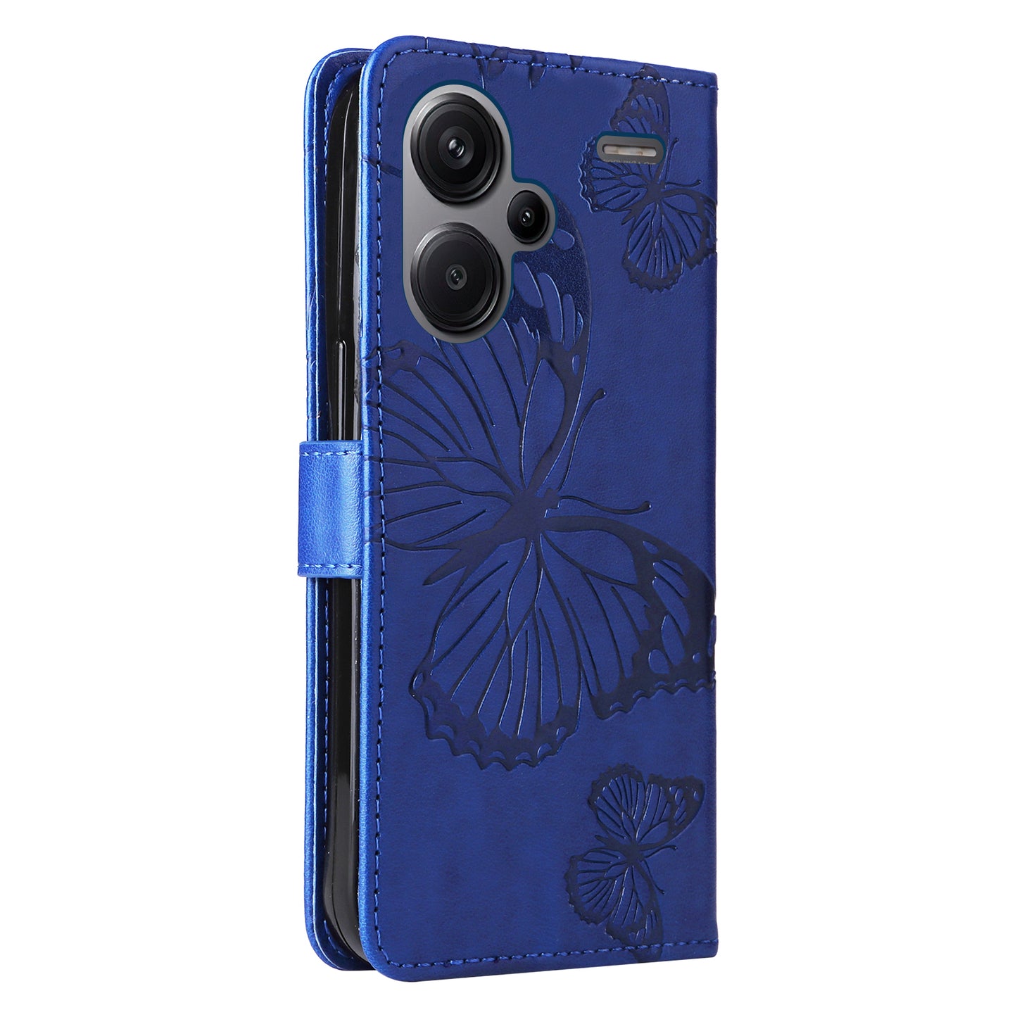 KT Imprinting Flower Series-2 For Xiaomi Redmi Note 13 Pro+ Case Butterfly Imprint Wallet Stand PU Leather Smart Phone Cover - Blue