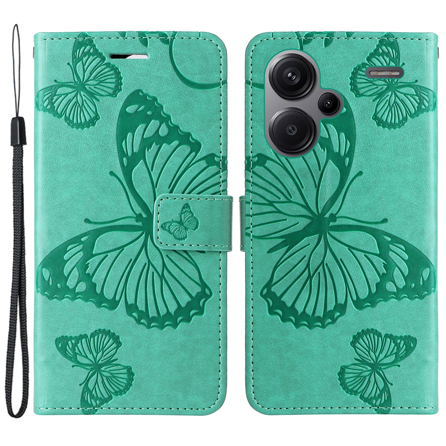 KT Imprinting Flower Series-2 For Xiaomi Redmi Note 13 Pro+ Case Butterfly Imprint Wallet Stand PU Leather Smart Phone Cover - Green