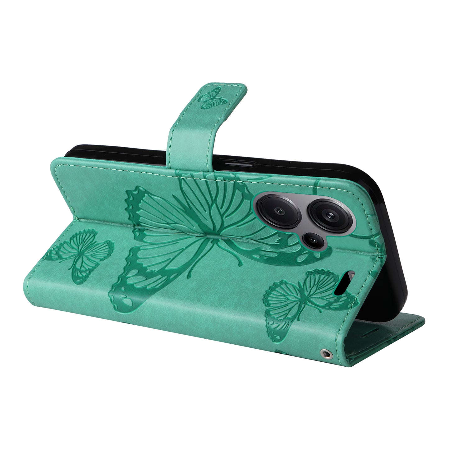 KT Imprinting Flower Series-2 For Xiaomi Redmi Note 13 Pro+ Case Butterfly Imprint Wallet Stand PU Leather Smart Phone Cover - Green