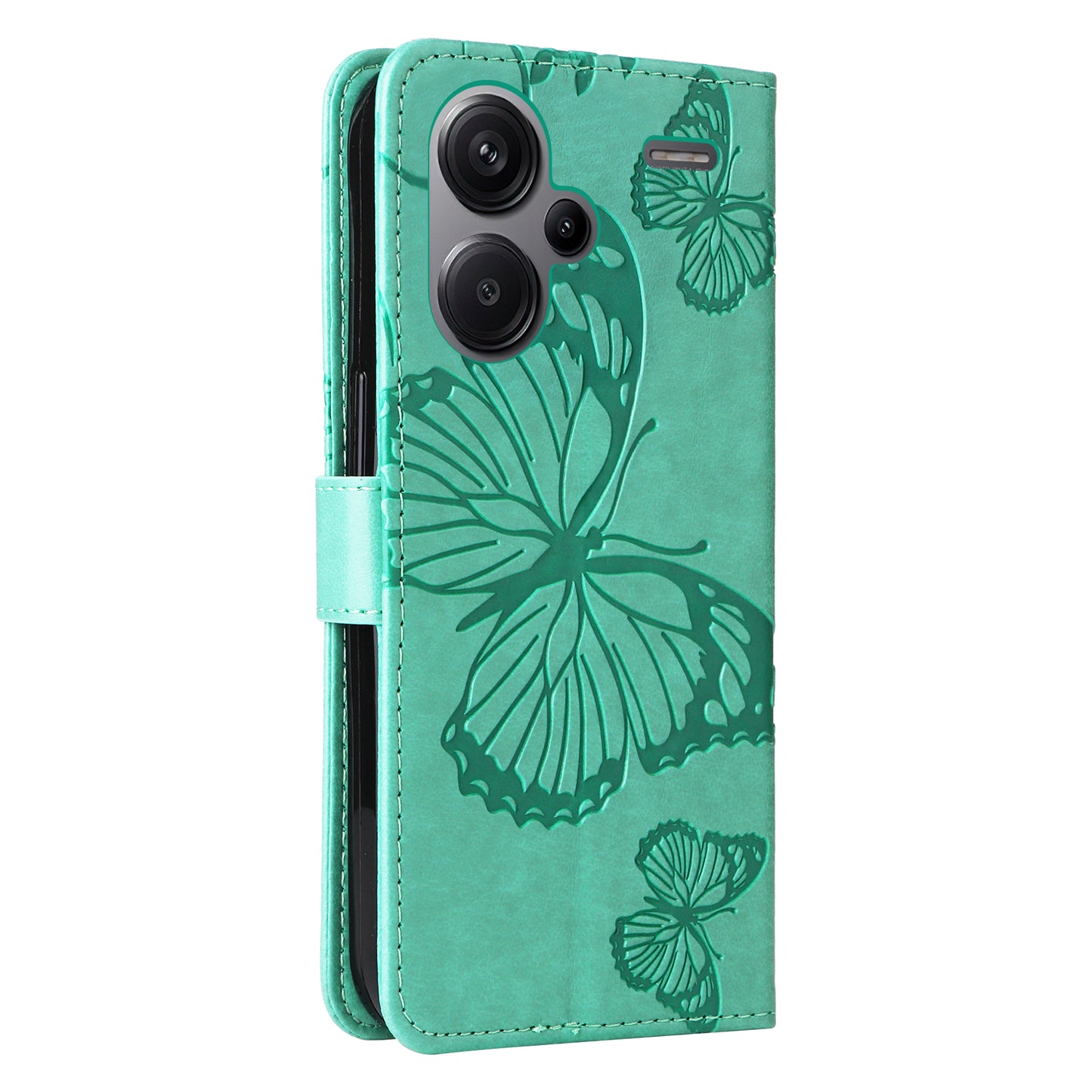 KT Imprinting Flower Series-2 For Xiaomi Redmi Note 13 Pro+ Case Butterfly Imprint Wallet Stand PU Leather Smart Phone Cover - Green