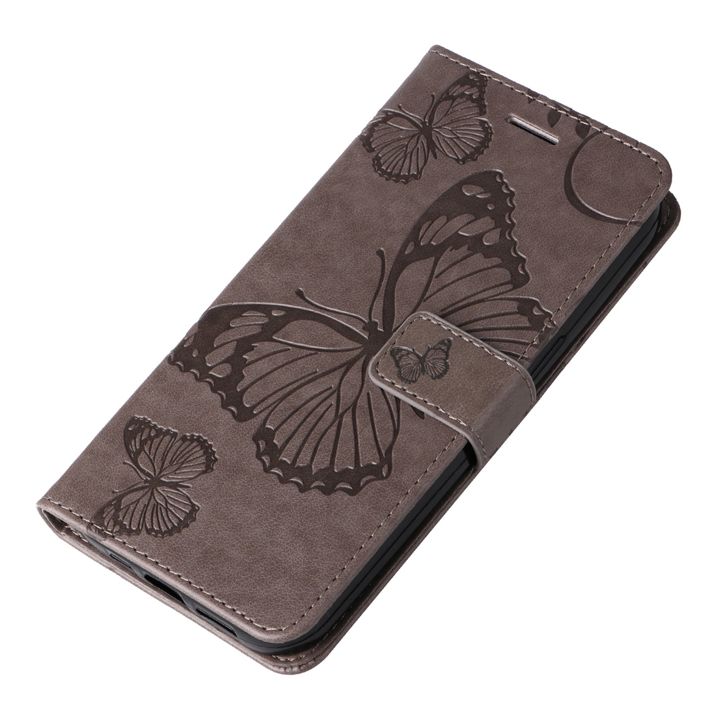 KT Imprinting Flower Series-2 For Xiaomi Redmi Note 13 Pro+ Case Butterfly Imprint Wallet Stand PU Leather Smart Phone Cover - Grey