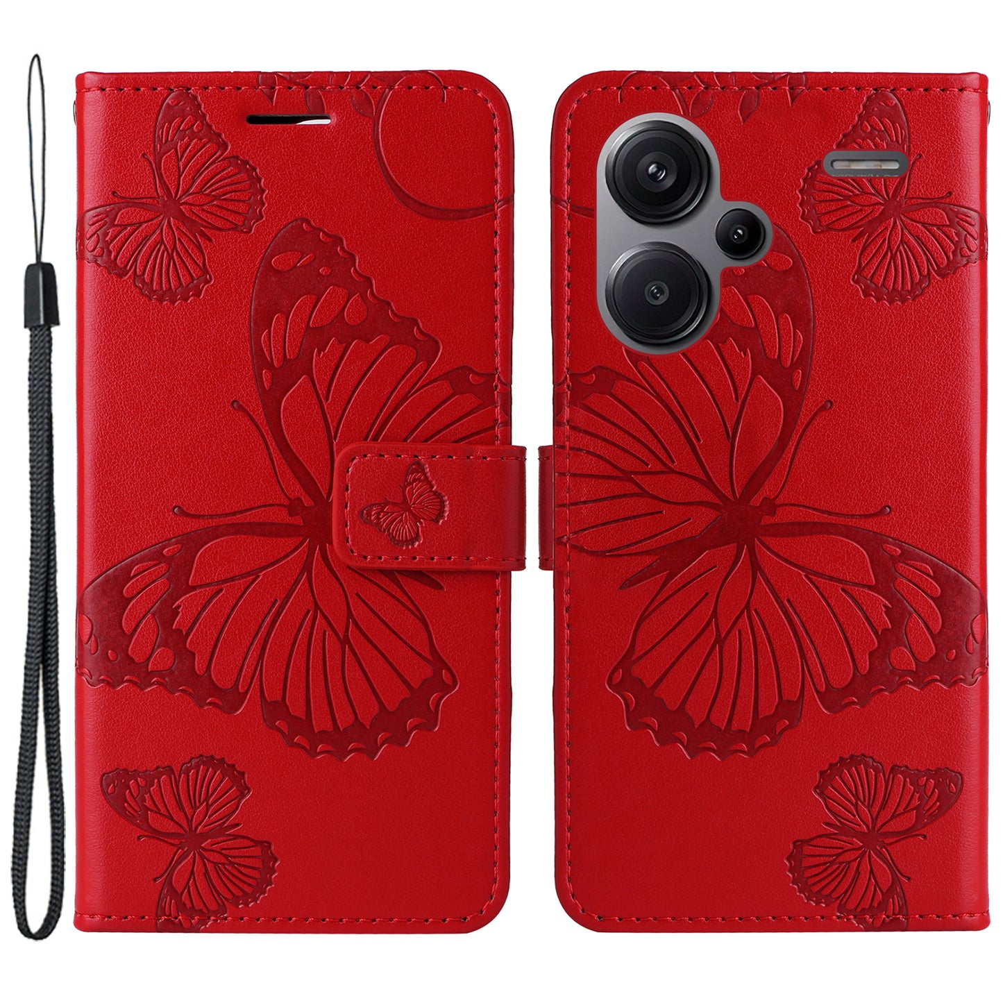 KT Imprinting Flower Series-2 For Xiaomi Redmi Note 13 Pro+ Case Butterfly Imprint Wallet Stand PU Leather Smart Phone Cover - Red