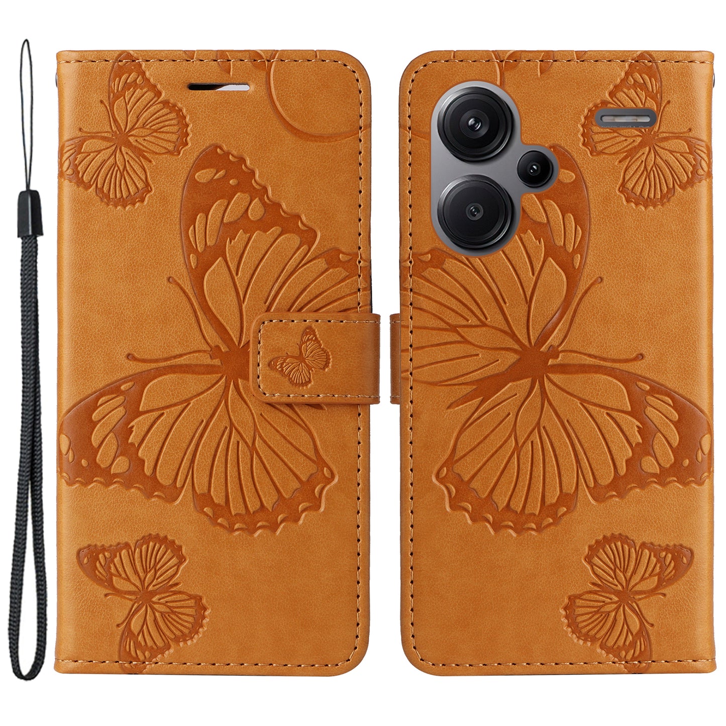 KT Imprinting Flower Series-2 For Xiaomi Redmi Note 13 Pro+ Case Butterfly Imprint Wallet Stand PU Leather Smart Phone Cover - Yellow