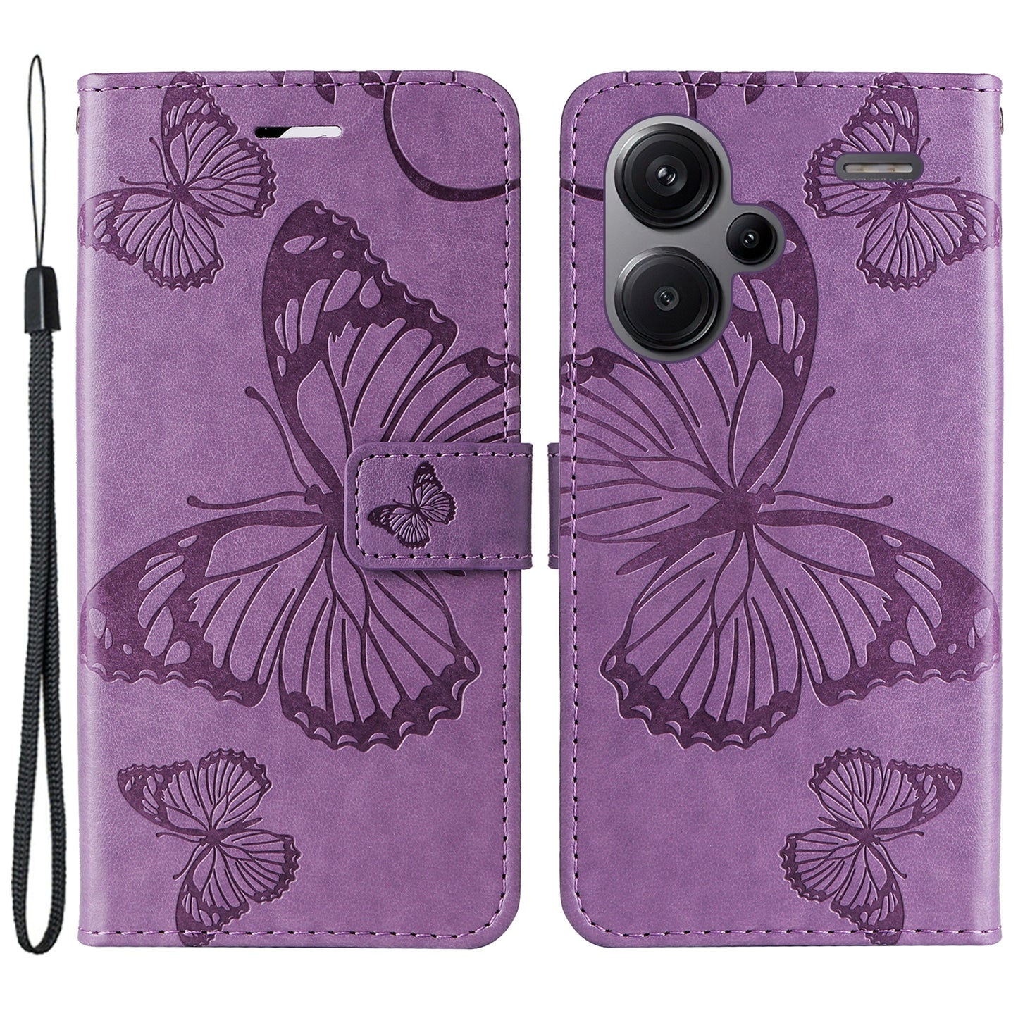 KT Imprinting Flower Series-2 For Xiaomi Redmi Note 13 Pro+ Case Butterfly Imprint Wallet Stand PU Leather Smart Phone Cover - Purple