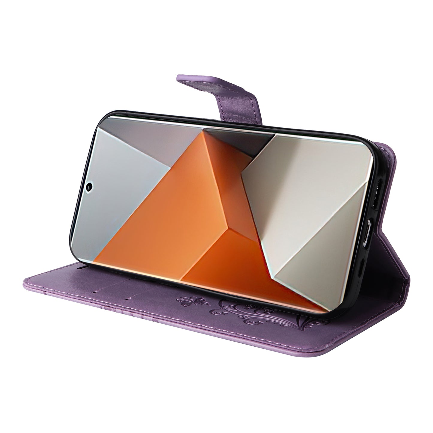 KT Imprinting Flower Series-2 For Xiaomi Redmi Note 13 Pro+ Case Butterfly Imprint Wallet Stand PU Leather Smart Phone Cover - Purple