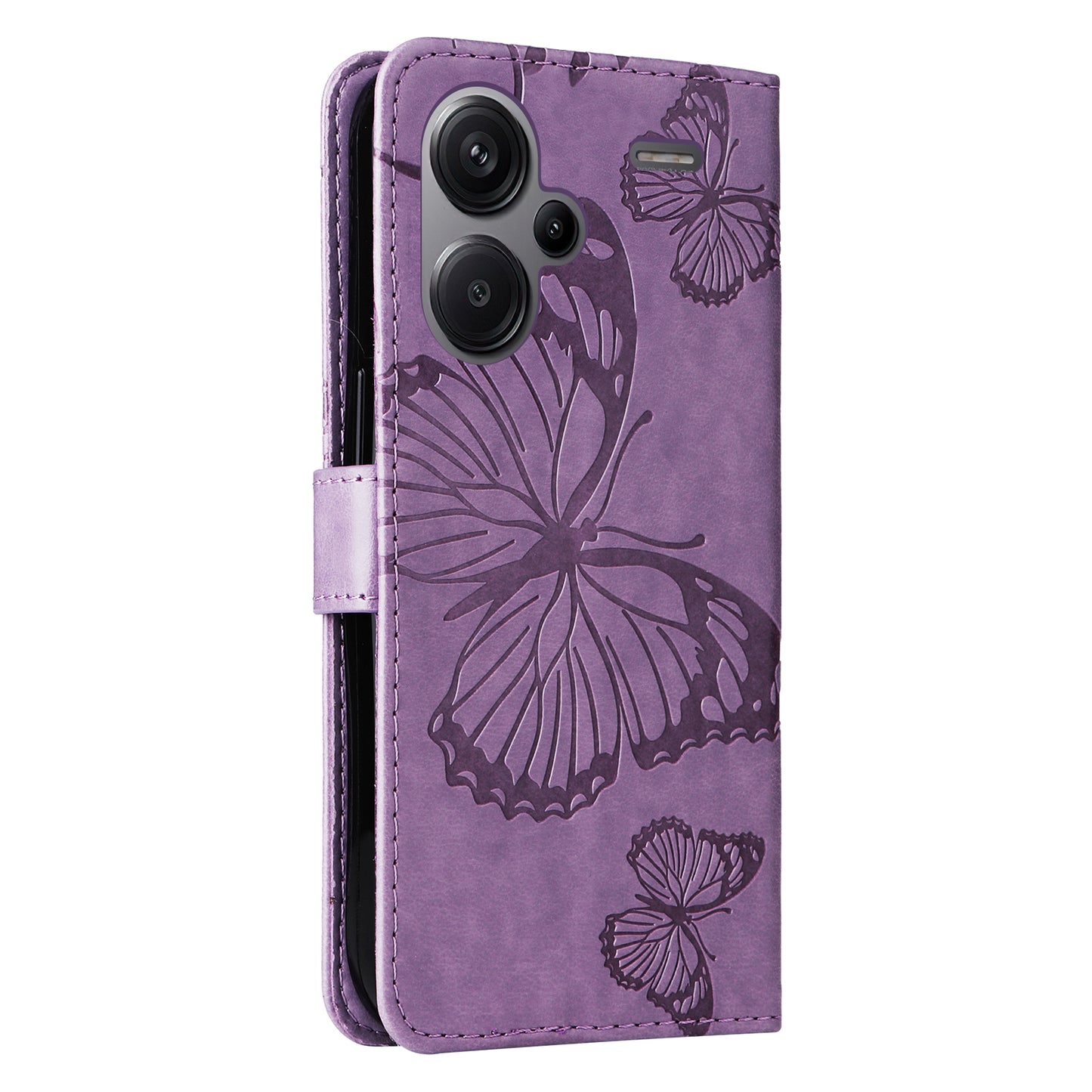 KT Imprinting Flower Series-2 For Xiaomi Redmi Note 13 Pro+ Case Butterfly Imprint Wallet Stand PU Leather Smart Phone Cover - Purple