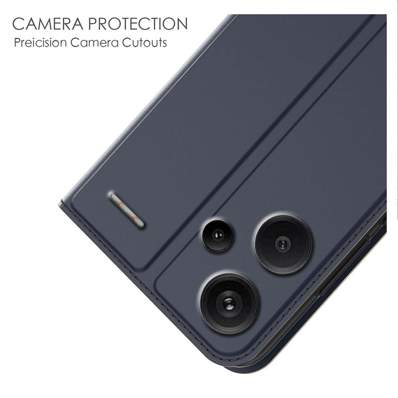 For Xiaomi Redmi Note 13 Pro+ 5G Case Stand PU Leather Mobile Phone Cover with Card Slot - Blue