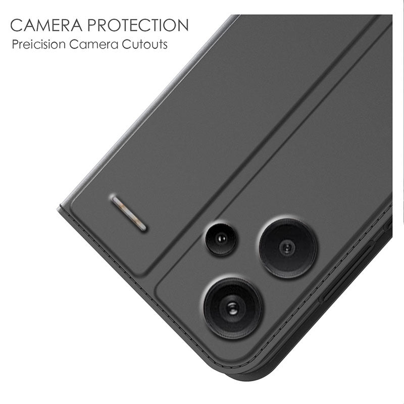 For Xiaomi Redmi Note 13 Pro+ 5G Case Stand PU Leather Mobile Phone Cover with Card Slot - Black