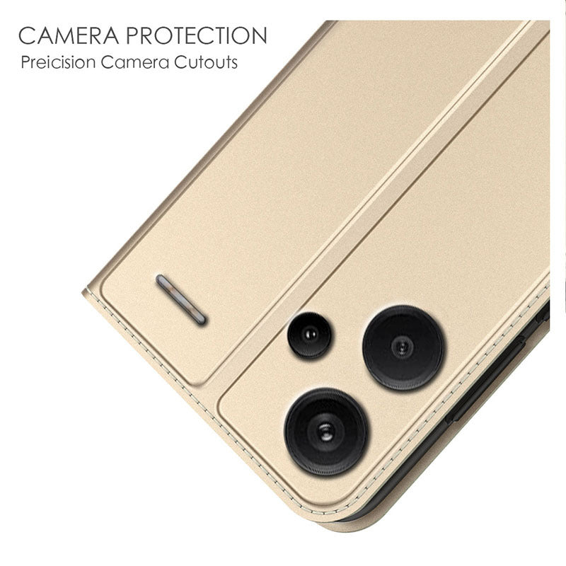 For Xiaomi Redmi Note 13 Pro+ 5G Case Stand PU Leather Mobile Phone Cover with Card Slot - Gold