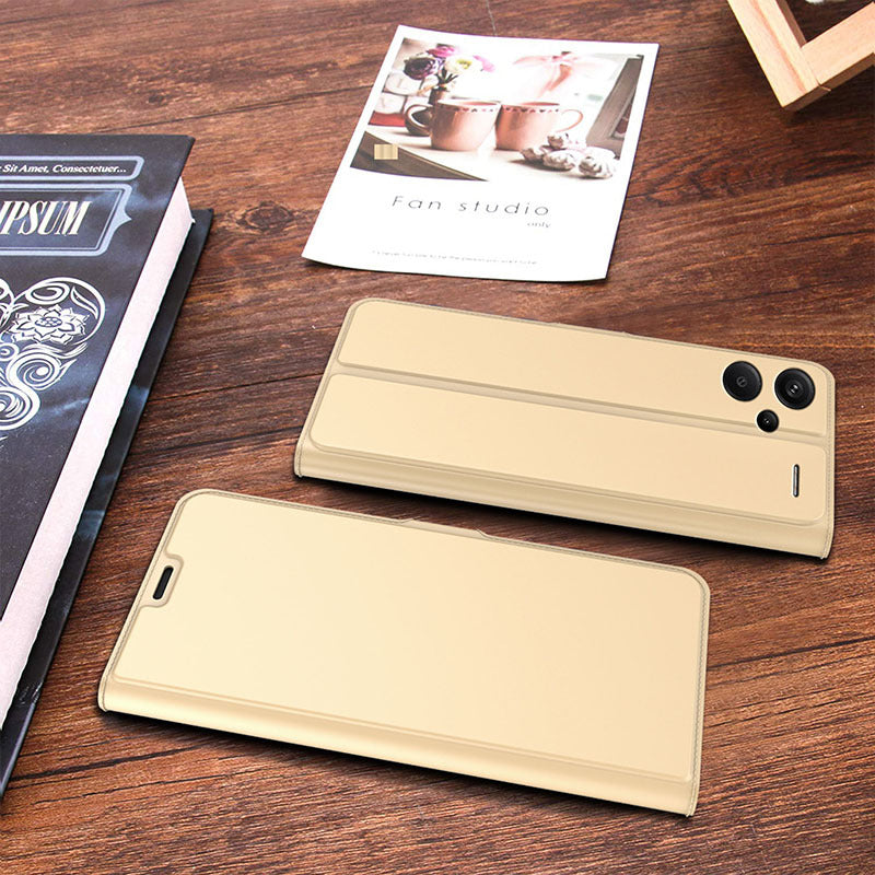 For Xiaomi Redmi Note 13 Pro+ Phone Case Magnetic Card Slot Leather Phone Cover - Gold