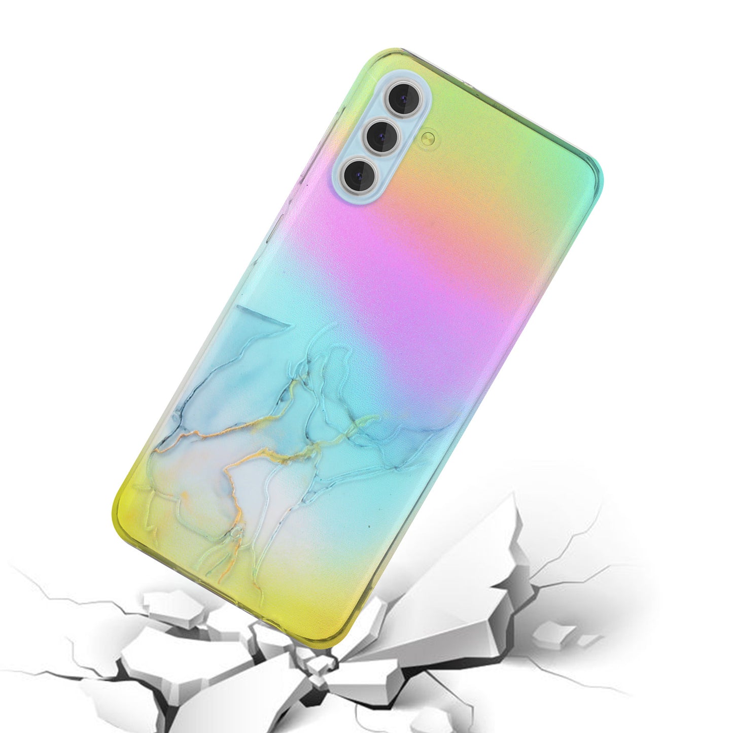 For Samsung Galaxy S24+ Case Marble Pattern Colorful Laser TPU Phone Cover - Grey