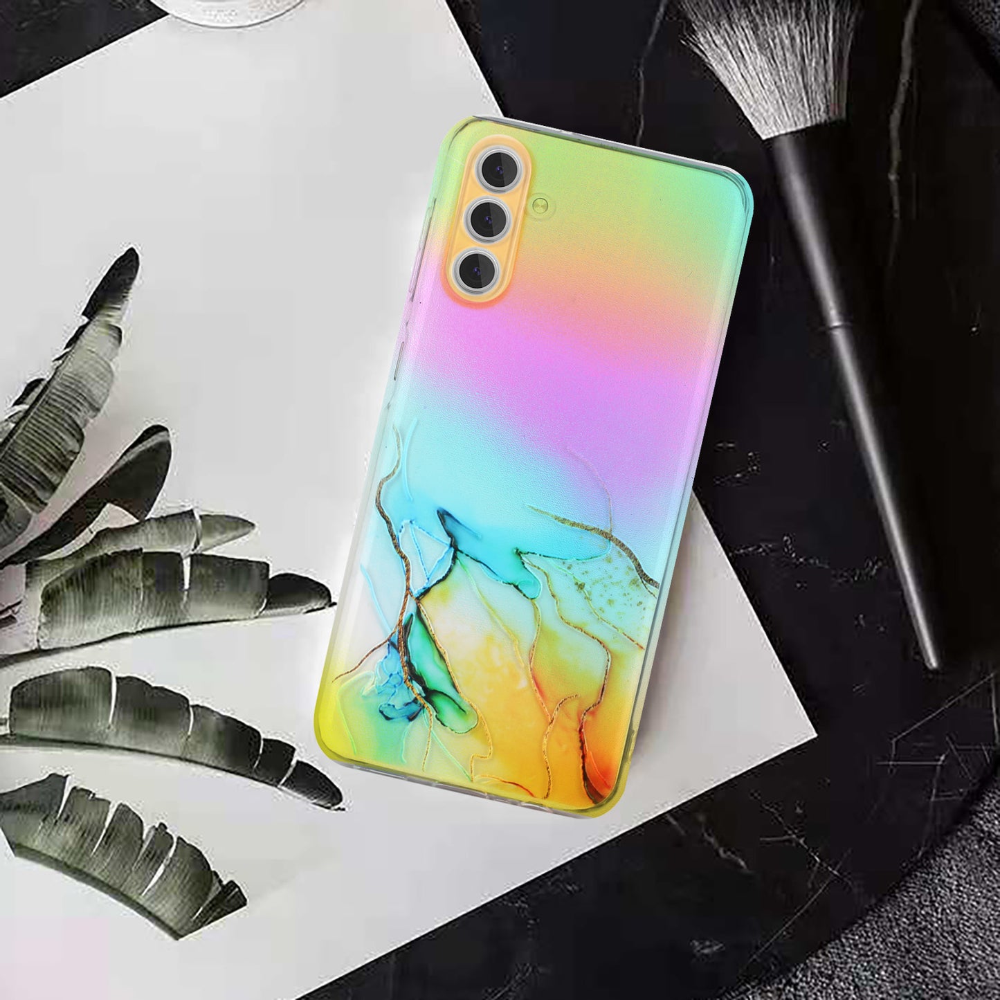 For Samsung Galaxy S24+ Case Marble Pattern Colorful Laser TPU Phone Cover - Yellow