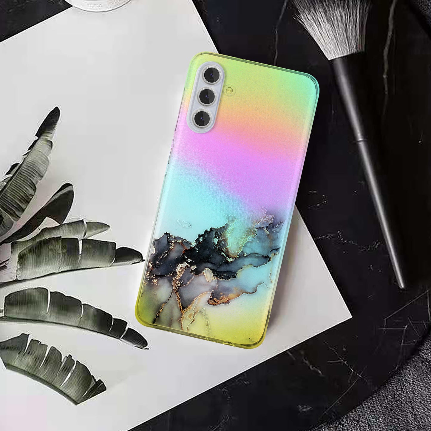 For Samsung Galaxy S24+ Case Marble Pattern Colorful Laser TPU Phone Cover - Black