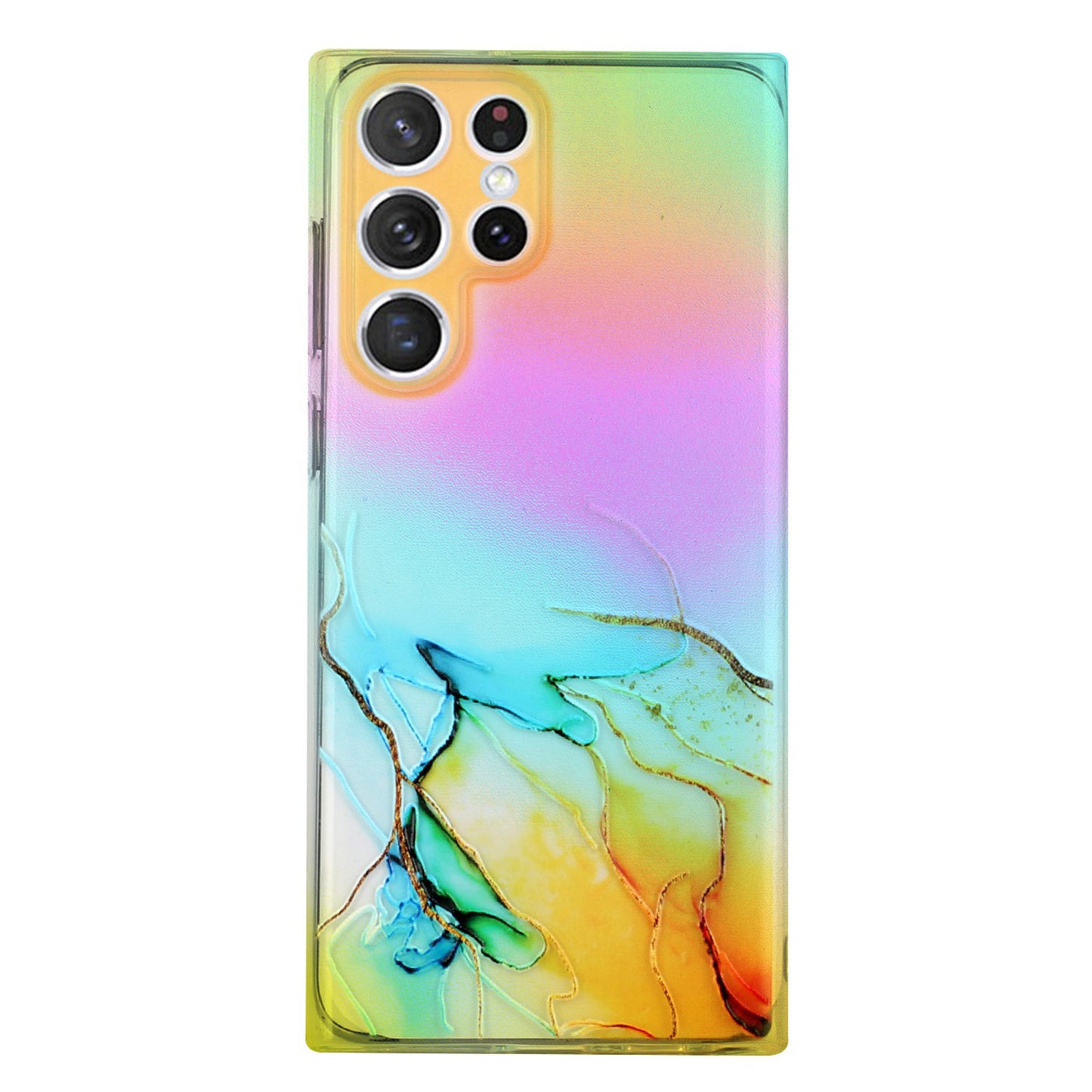 For Samsung Galaxy S24 Ultra TPU Case Marble Pattern Phone Cover with Colorful Laser - Yellow