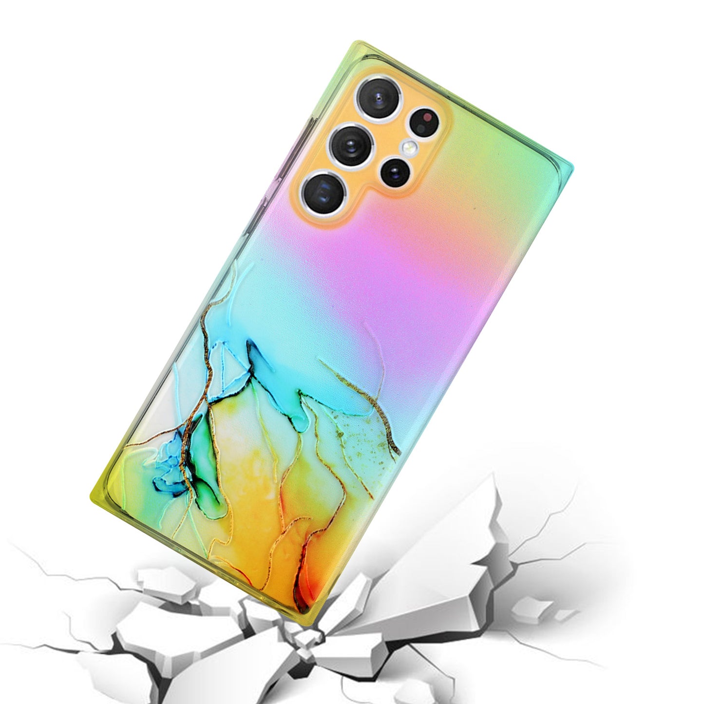 For Samsung Galaxy S24 Ultra TPU Case Marble Pattern Phone Cover with Colorful Laser - Yellow