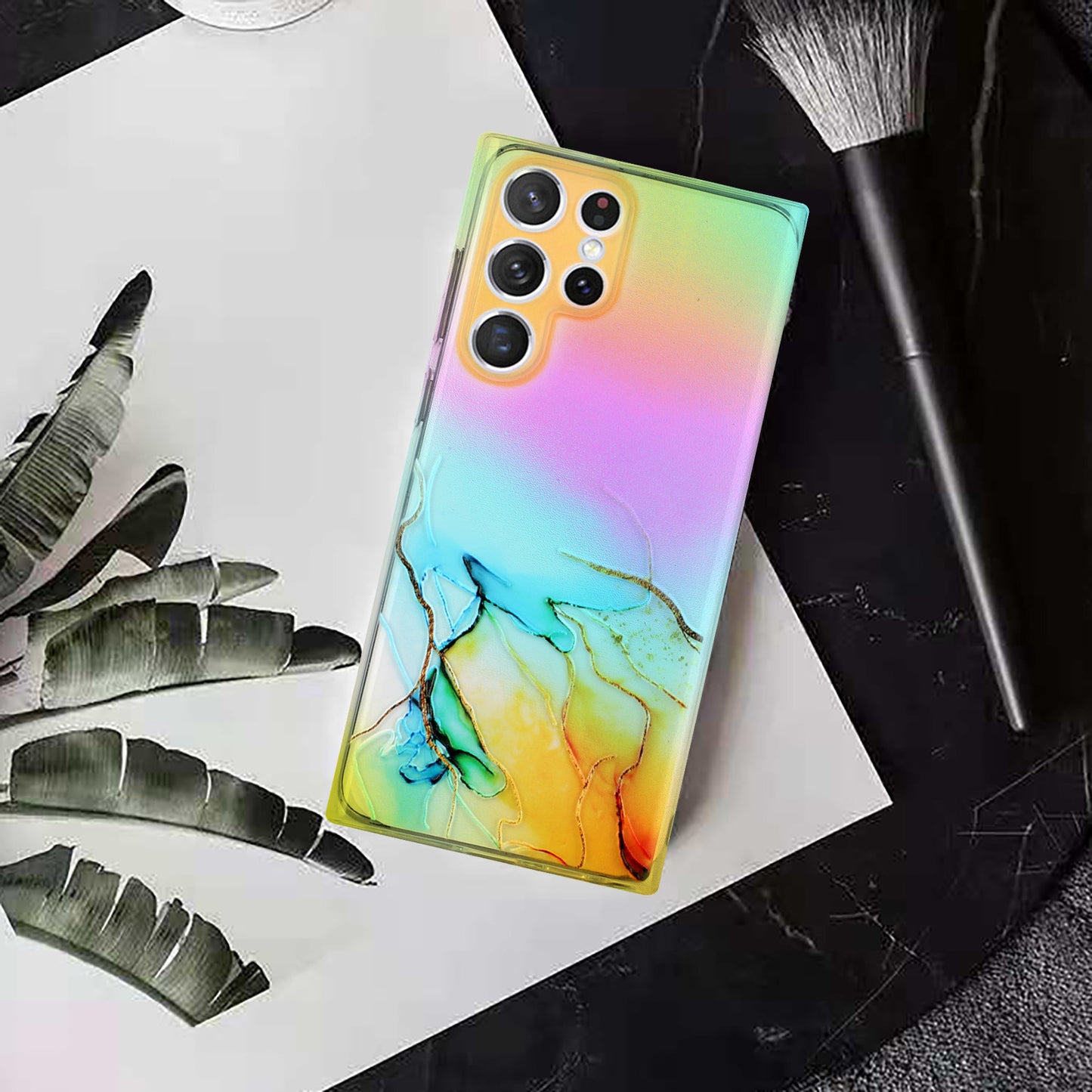 For Samsung Galaxy S24 Ultra TPU Case Marble Pattern Phone Cover with Colorful Laser - Yellow