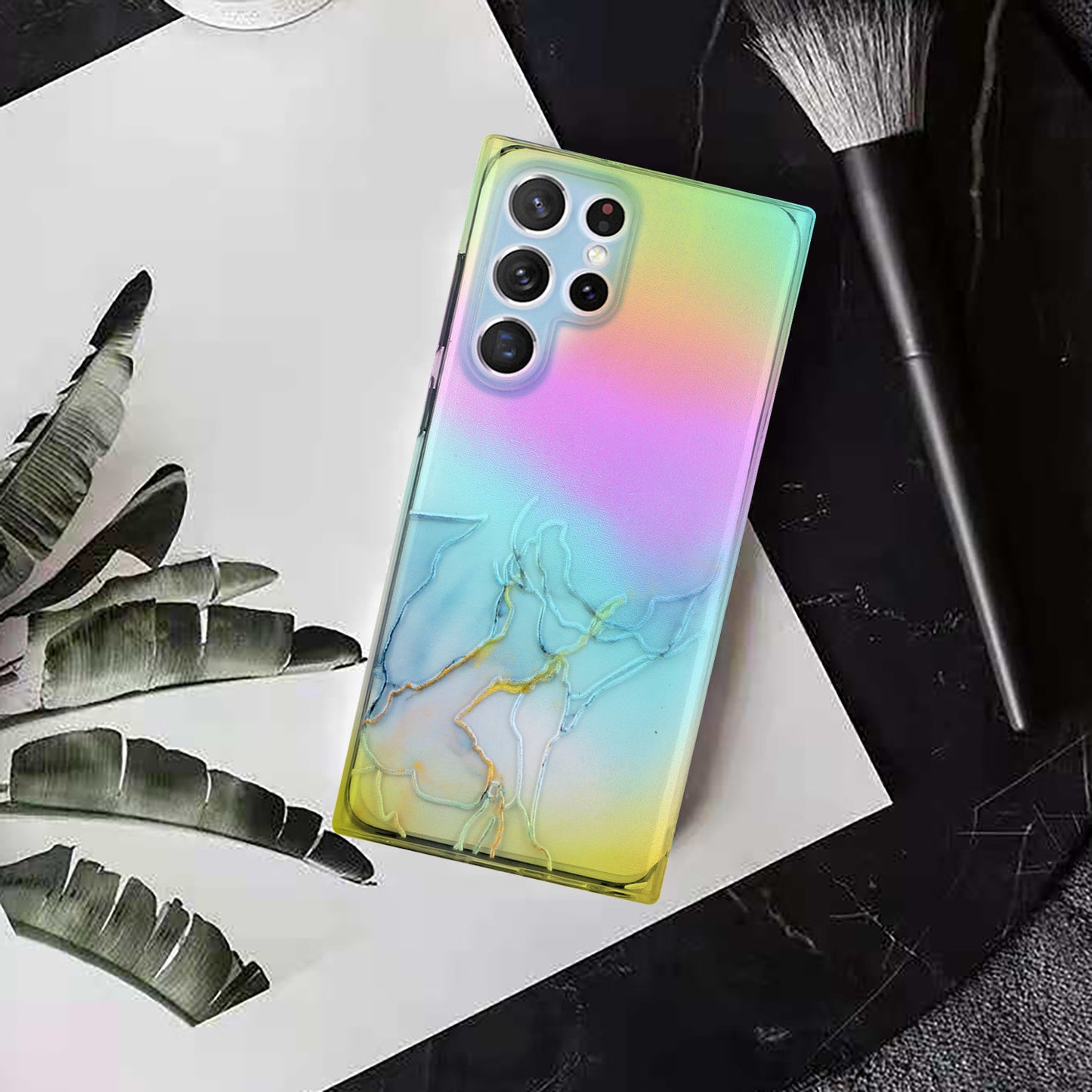 For Samsung Galaxy S24 Ultra TPU Case Marble Pattern Phone Cover with Colorful Laser - Grey