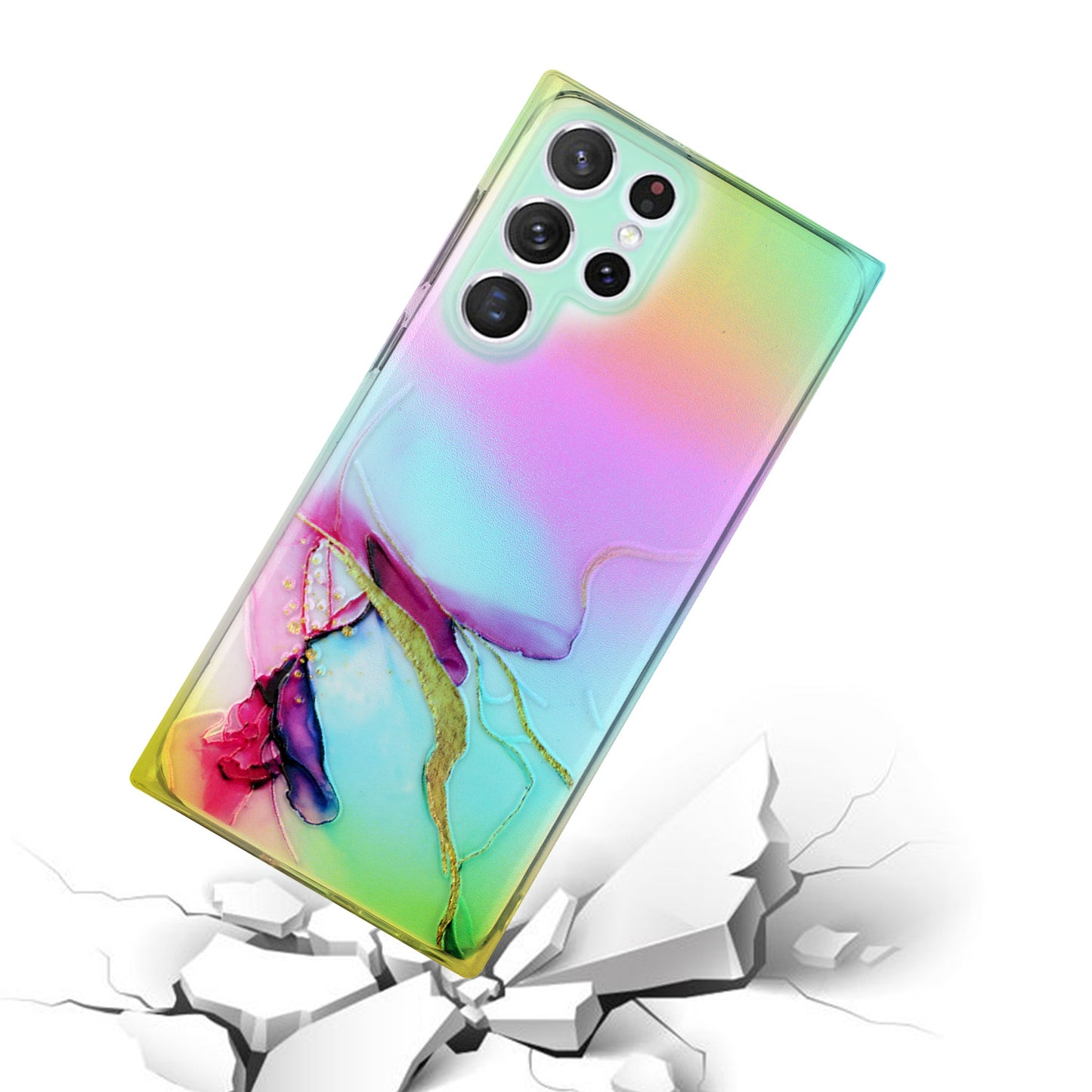 For Samsung Galaxy S24 Ultra TPU Case Marble Pattern Phone Cover with Colorful Laser - Green