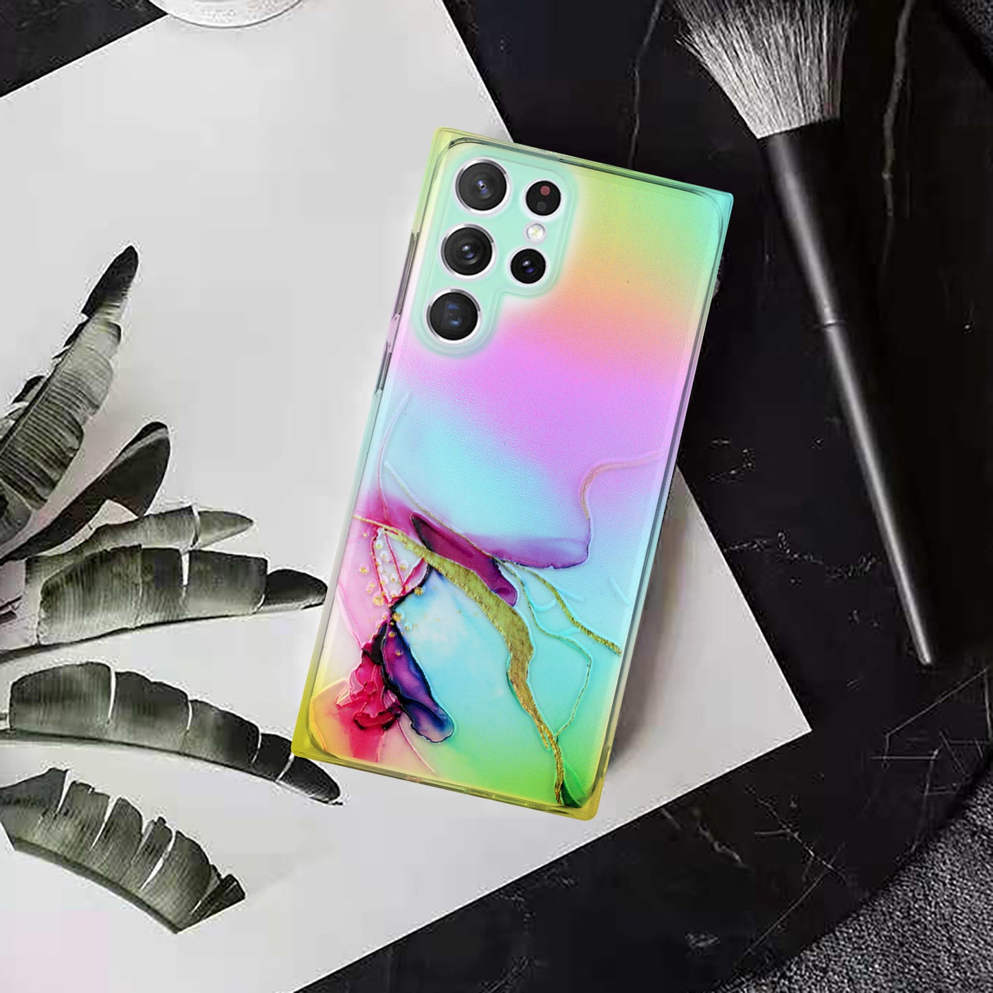 For Samsung Galaxy S24 Ultra TPU Case Marble Pattern Phone Cover with Colorful Laser - Green