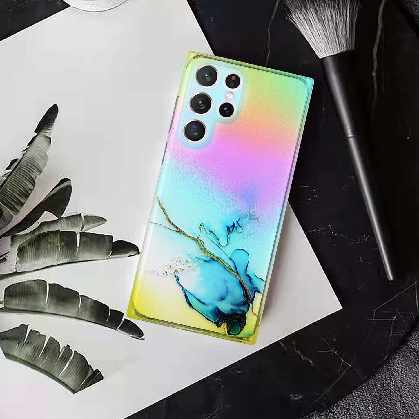 For Samsung Galaxy S24 Ultra TPU Case Marble Pattern Phone Cover with Colorful Laser - Blue