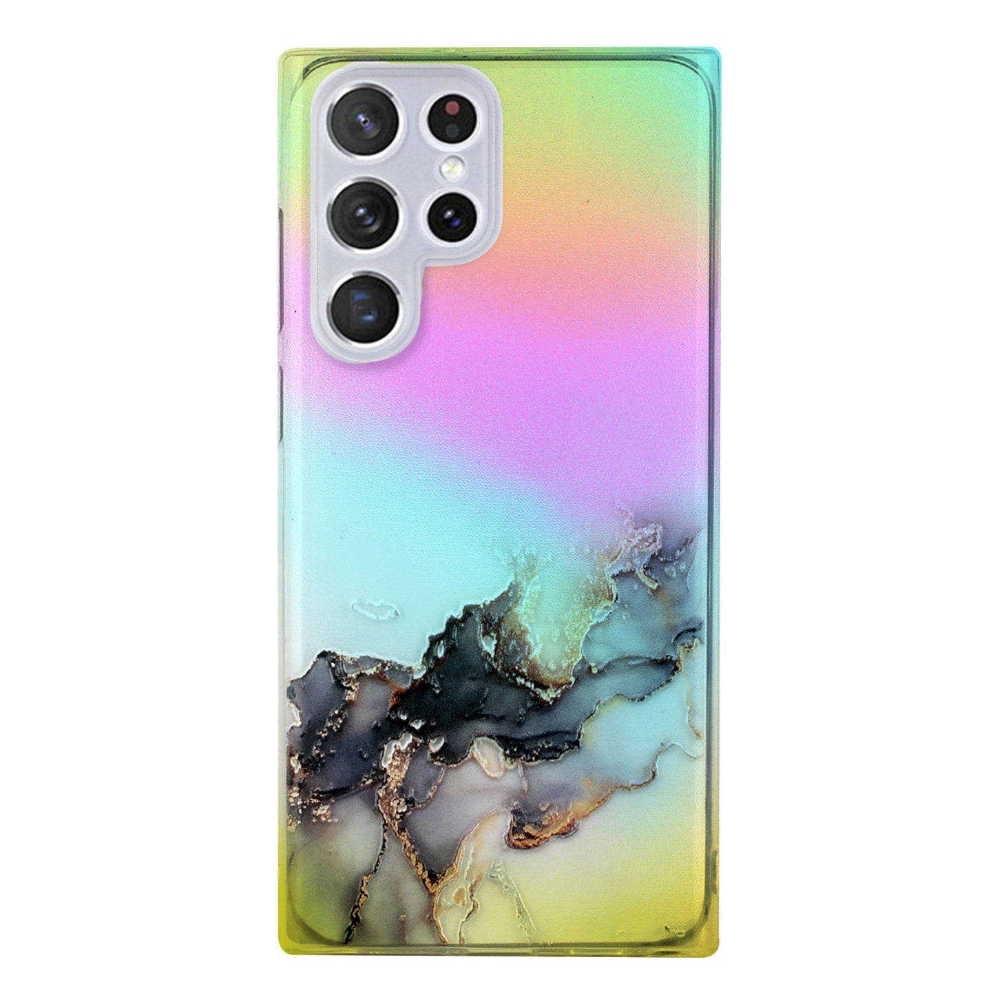 For Samsung Galaxy S24 Ultra TPU Case Marble Pattern Phone Cover with Colorful Laser - Black