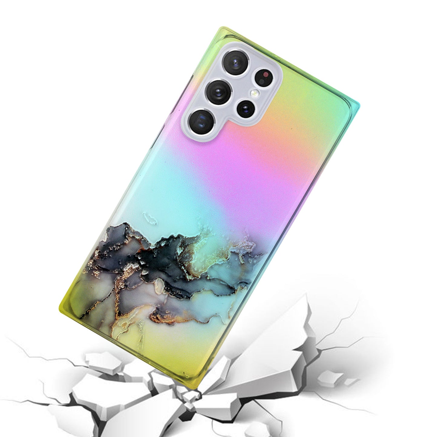 For Samsung Galaxy S24 Ultra TPU Case Marble Pattern Phone Cover with Colorful Laser - Black