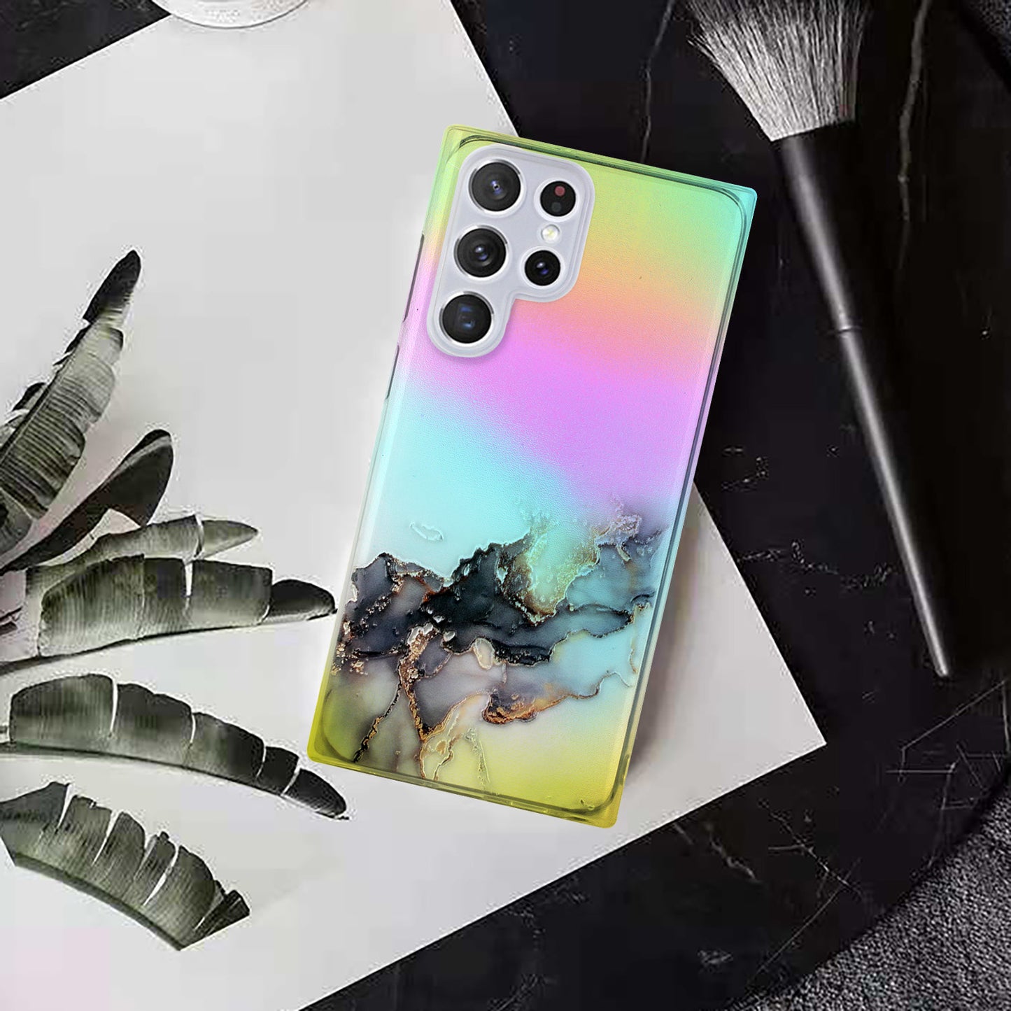 For Samsung Galaxy S24 Ultra TPU Case Marble Pattern Phone Cover with Colorful Laser - Black