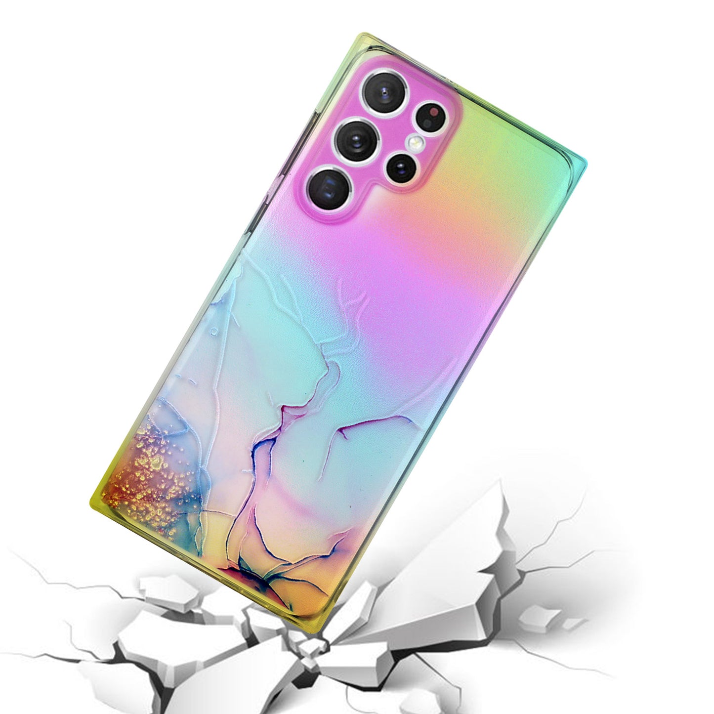 For Samsung Galaxy S24 Ultra TPU Case Marble Pattern Phone Cover with Colorful Laser - Pink