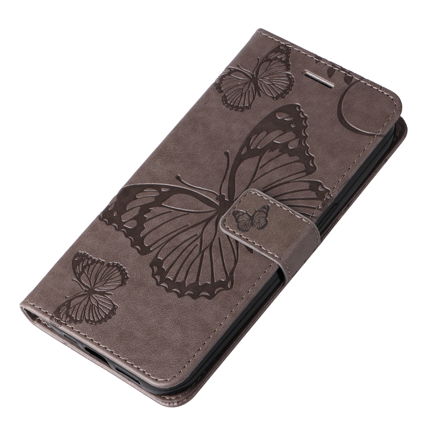 KT Imprinting Flower Series-2 For Samsung Galaxy S24 Ultra Case Butterfly Imprint Leather Phone Cover - Grey