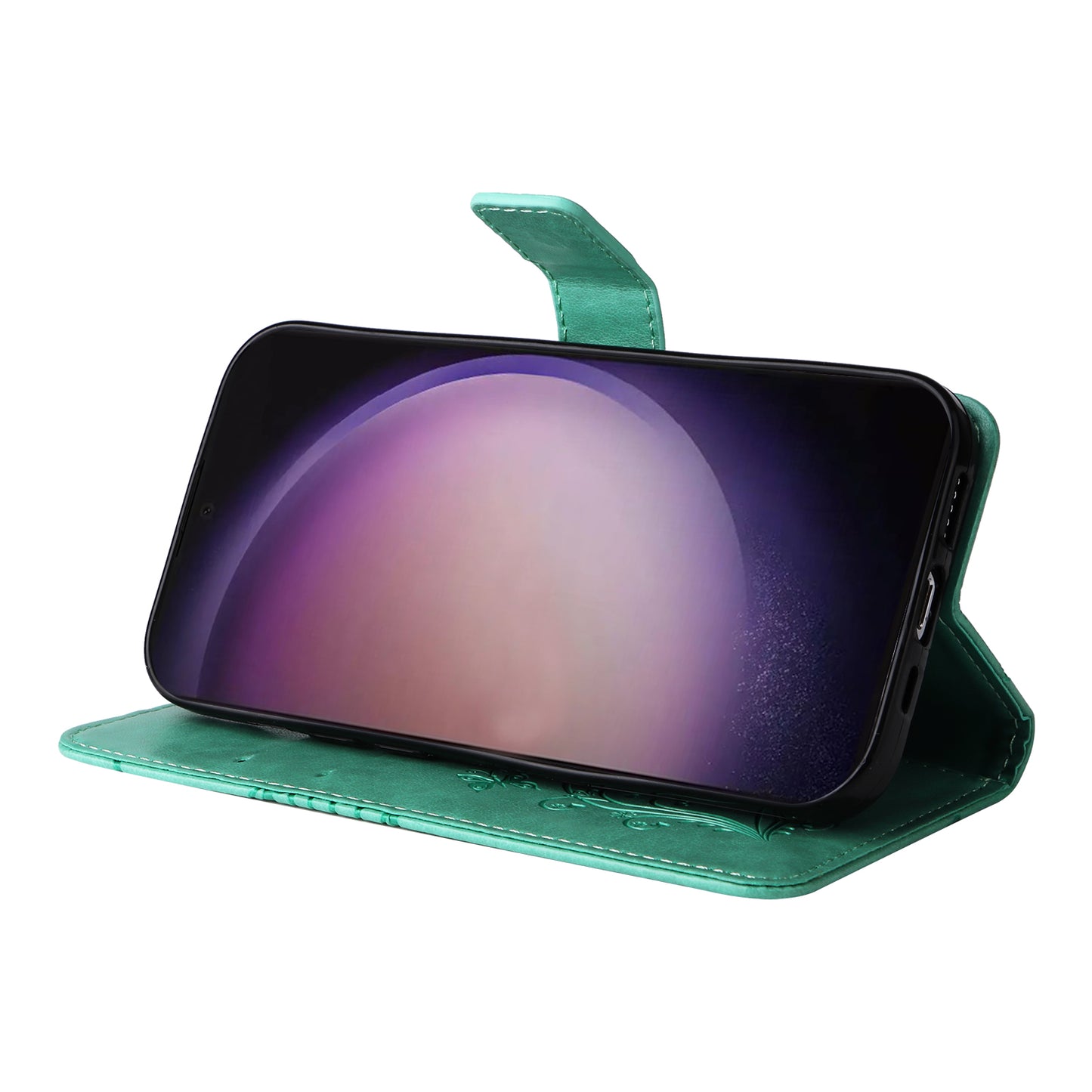 KT Imprinting Flower Series-2 For Samsung Galaxy S24 Ultra Case Butterfly Imprint Leather Phone Cover - Green