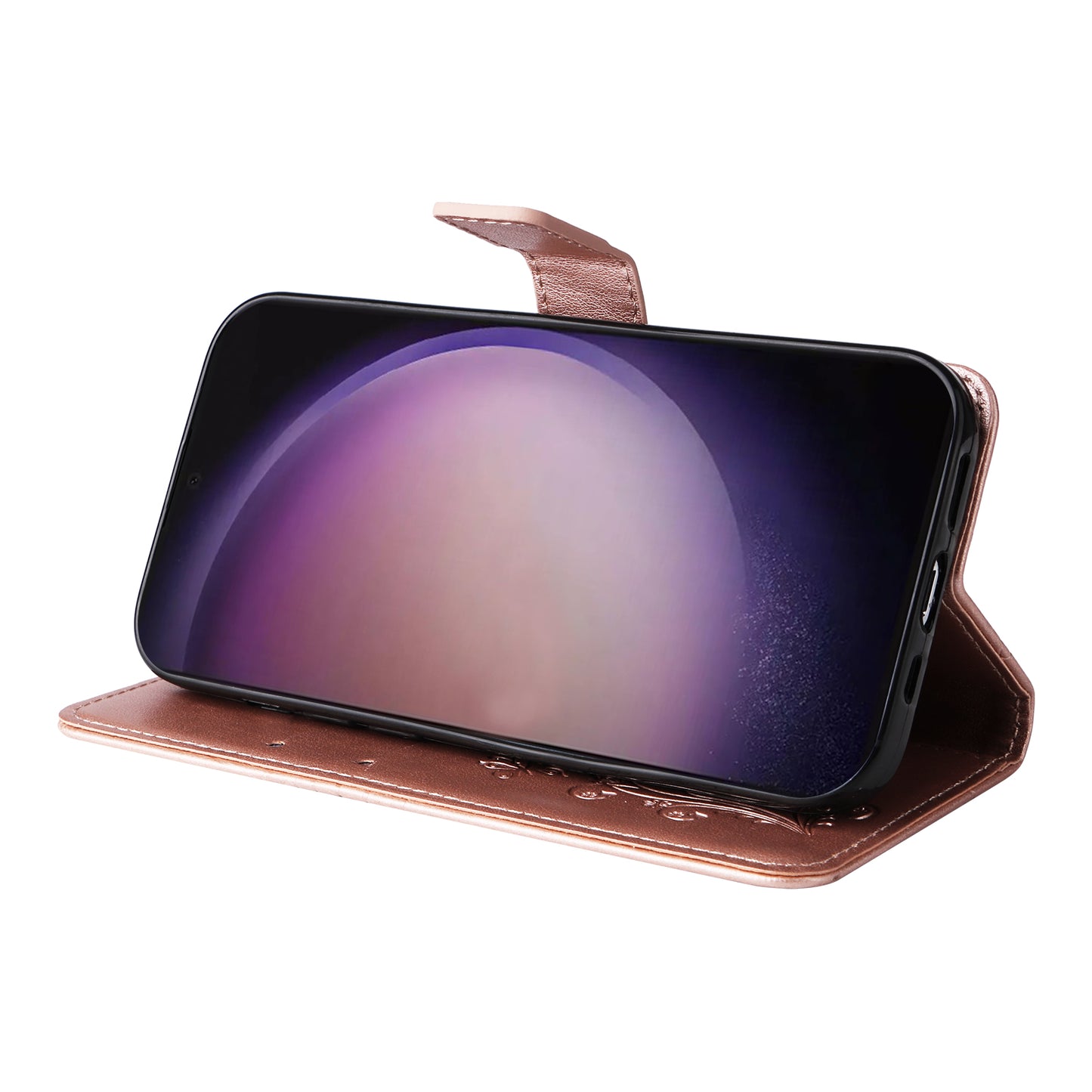 KT Imprinting Flower Series-2 For Samsung Galaxy S24 Ultra Case Butterfly Imprint Leather Phone Cover - Rose Gold