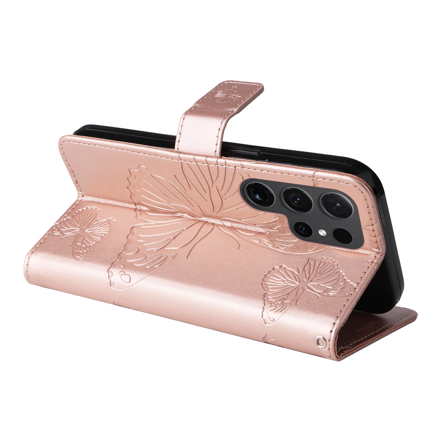 KT Imprinting Flower Series-2 For Samsung Galaxy S24 Ultra Case Butterfly Imprint Leather Phone Cover - Rose Gold