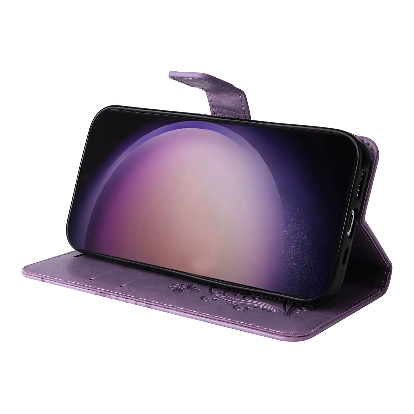 KT Imprinting Flower Series-2 For Samsung Galaxy S24 Ultra Case Butterfly Imprint Leather Phone Cover - Purple