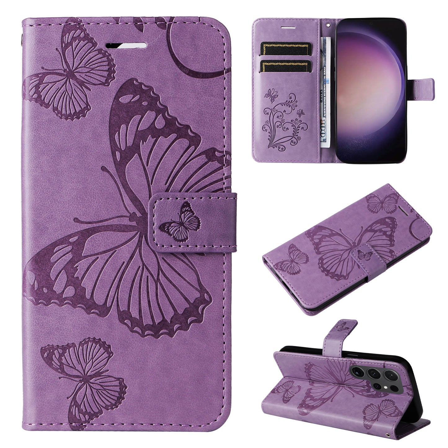 KT Imprinting Flower Series-2 For Samsung Galaxy S24 Ultra Case Butterfly Imprint Leather Phone Cover - Purple
