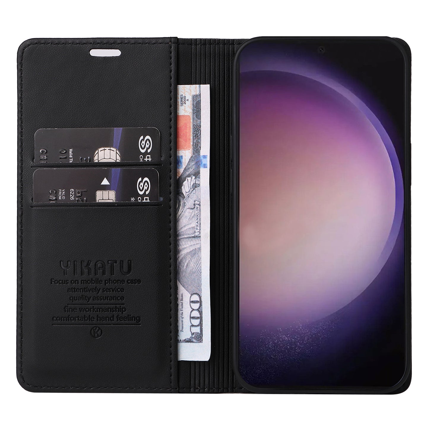 YIKATU YK-001 for Samsung Galaxy S24 Ultra Case PU Leather Magnetic Wallet Phone Cover - Black