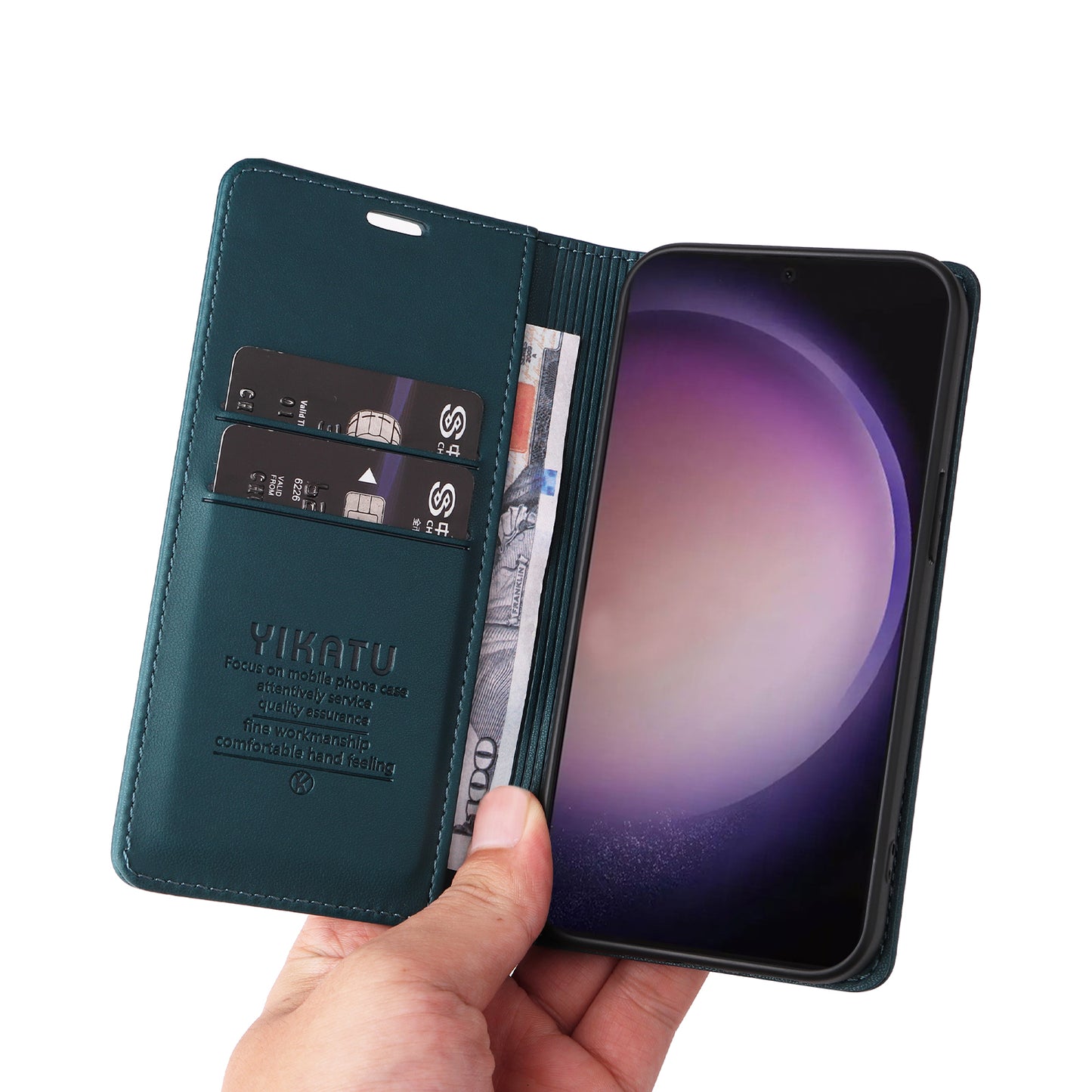 YIKATU YK-001 for Samsung Galaxy S24 Ultra Case PU Leather Magnetic Wallet Phone Cover - Green